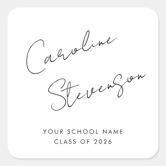 Modern zwart-wit script, aangepast Afstuderen Vierkante Sticker (Voorkant)