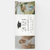 Modern Zwart-wit Script Afstuderen Spandoek (Verticaal)