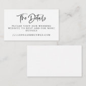 Modern Zwart Wit Script Bruiloft Website Details Informatiekaartje (Voorkant / Achterkant)