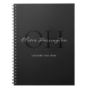 Modern zwart-wit script Classic Monogram Notitieboek