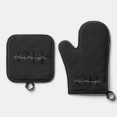Modern zwart-wit script Classic Monogram Ovenwant & Pannenlap Set (Voorkant)