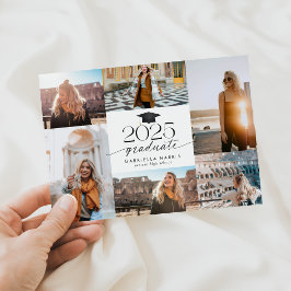 Modern Zwart-wit Script Collage Afstuderen Aankondiging