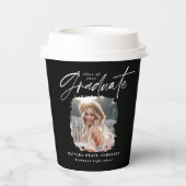 Modern zwart wit script foto elegant afstuderen papieren bekers (Achterkant)
