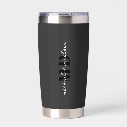Modern Zwart Wit Script Initiaal Monogram Geïsoleerde Drinkbeker (Voorkant)