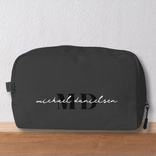 Modern Zwart & Wit Script Initiaal Monogram Toilettasje
