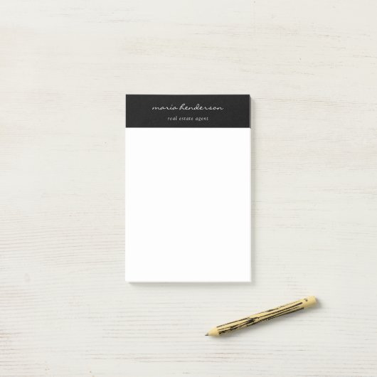 Modern zwart wit script kalligrafie monogram post-it® notes (Op bureau)