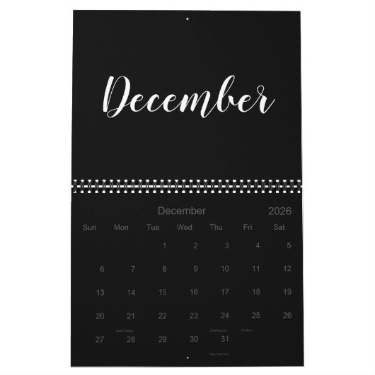 Modern zwart wit script maand minimalistisch aange kalender (Dec 2026)