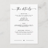 Modern zwart wit script Minimale bruiloft details Informatiekaartje (Voorkant)