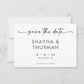 Modern Zwart Wit Script Minimale bruiloft Save The Date (Voorkant)
