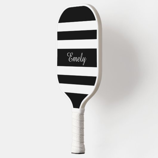 Modern Zwart-wit Script Naam Pickleball Paddle (Links)