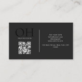 Modern zwart-wit script QR Code Monogram Visitekaartje (Achterkant)