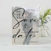 Modern zwart wit script sla de datumfoto op kaart (Staand voorkant)