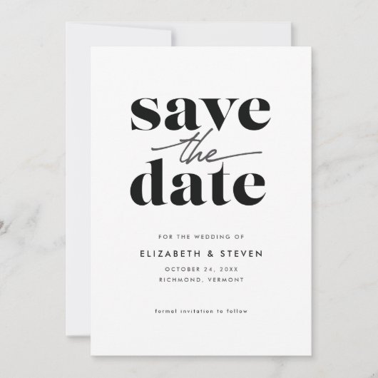 Modern zwart-wit, sla de datumkaart op save the date (Voorkant)