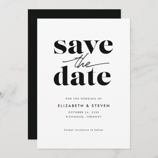 Modern zwart-wit, sla de datumkaart op save the date (Voorkant / Achterkant)