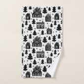Modern Zwart Wit Sneeuwvlokken Bessen Ginger Brood Bad Handdoek (Handdoek)