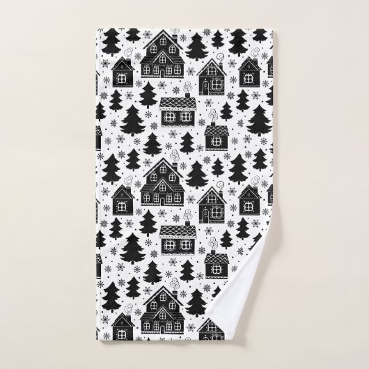 Modern Zwart Wit Sneeuwvlokken Bessen Ginger Brood Bad Handdoek (Handdoek)