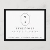 Modern zwart-wit sparen de Datum Monogram Crest Briefkaart (Voorkant)