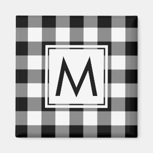 Modern zwart-wit speldenpatroon met monogram magneet