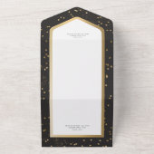 Modern zwart & wit sterrengoud diner all in one uitnodiging (Buitenkant)