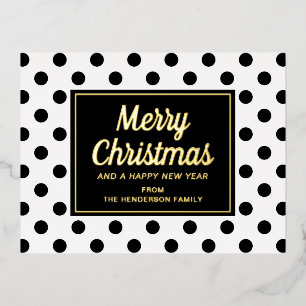 Modern Zwart Wit Stippen Prettig Kerstmis Goud Folie Feestdagen Briefkaart