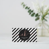 Modern zwart-wit strepen script Monogram Visitekaartje (Staand voorkant)