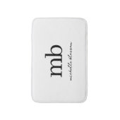 Modern Zwart Wit Trendy Script Initiaal Monogram Badmat (Voorkant Verticaal)