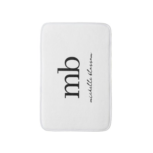 Modern Zwart Wit Trendy Script Initiaal Monogram Badmat (Voorkant Verticaal)