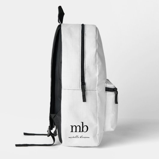 Modern Zwart Wit Trendy Script Initiaal Monogram Bedrukte Rugzak (Links)