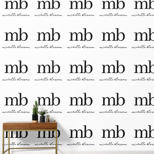 Modern Zwart Wit Trendy Script Initiaal Monogram Behang