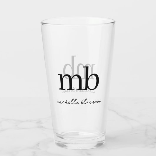 Modern Zwart Wit Trendy Script Initiaal Monogram Glas (Achterkant)