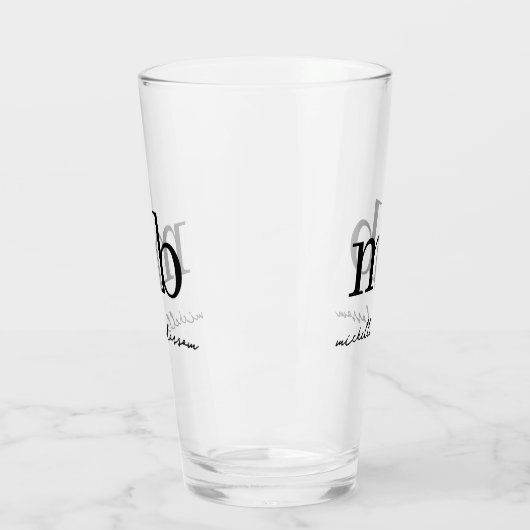 Modern Zwart Wit Trendy Script Initiaal Monogram Glas (Links)