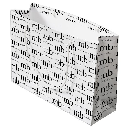 Modern Zwart Wit Trendy Script Initiaal Monogram Groot Cadeauzakje (Achterkant Gekanteld)
