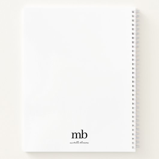 Modern Zwart Wit Trendy Script Initiaal Monogram Notitieboek (Achterkant)