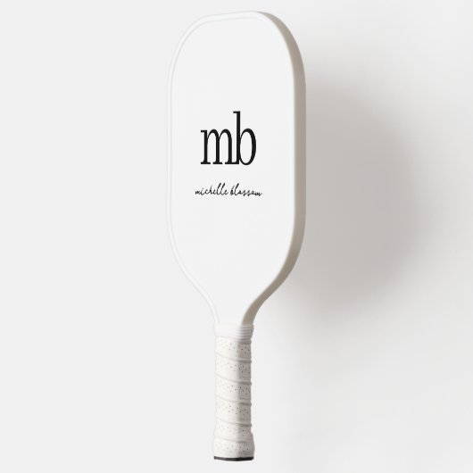 Modern Zwart Wit Trendy Script Initiaal Monogram Pickleball Paddle (Links)