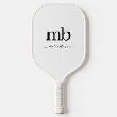 Modern Zwart Wit Trendy Script Initiaal Monogram Pickleball Paddle (Voorkant)