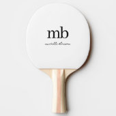 Modern Zwart Wit Trendy Script Initiaal Monogram Tafeltennisbatje (Achterkant)