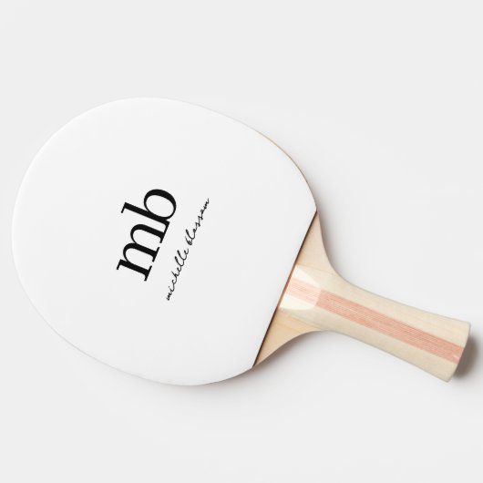 Modern Zwart Wit Trendy Script Initiaal Monogram Tafeltennisbatje (Zijkant)