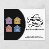Modern Zwart & Wit Vastgoedagent Bedankt   Briefkaart (Voorkant)