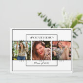 Modern Zwart Wit Vier Foto Afstudeerder Party Kaart (Staand voorkant)