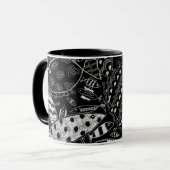 Modern zwart-wit vispatroon mok (Voorkant links)