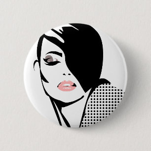 Modern zwart-wit vrouwenportret minimalistisch  ronde button 5,7 cm