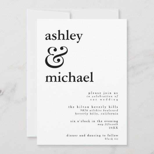 MODERN ZWART & WIT Waterverf Ampersand Bruiloft Kaart (Voorkant)