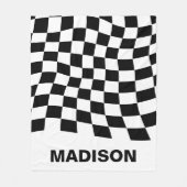 Modern zwart wit Wavy geruit patroon monogram Fleece Deken (Voorkant)