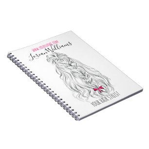 Modern Zwart Wit Wavy Haar Roze Bow Hairstyling Notitieboek