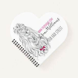 Modern Zwart Wit Wavy Haar Roze Bow Hairstyling Notitieboek