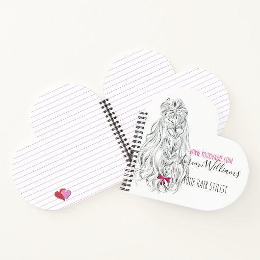 Modern Zwart Wit Wavy Haar Roze Bow Hairstyling Notitieboek (Binnen)