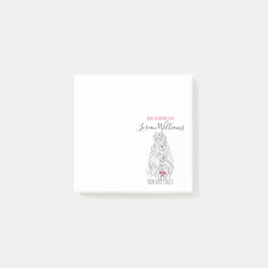 Modern Zwart Wit Wavy Haar Roze Bow Hairstyling Post-it® Notes (Voorkant)