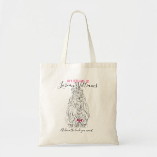 Modern Zwart Wit Wavy Haar Roze Bow Hairstyling Tote Bag