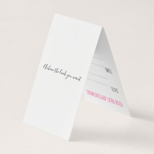 Modern Zwart Wit Wavy Haar Roze Bow Hairstyling Visitekaartjes (Achterkant)