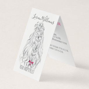 Modern Zwart Wit Wavy Haar Roze Bow Hairstyling Visitekaartjes
